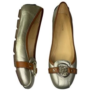 Liz Claiborne pebbled faux leather ballet flats shoes women’s 5.5 gold brown